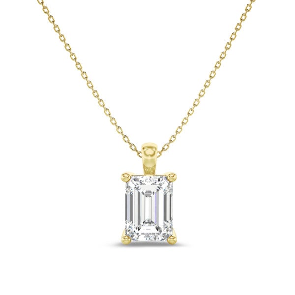 Necklaces - 1.00 carat solitaire emerald cut diamond pendant in yellow gold