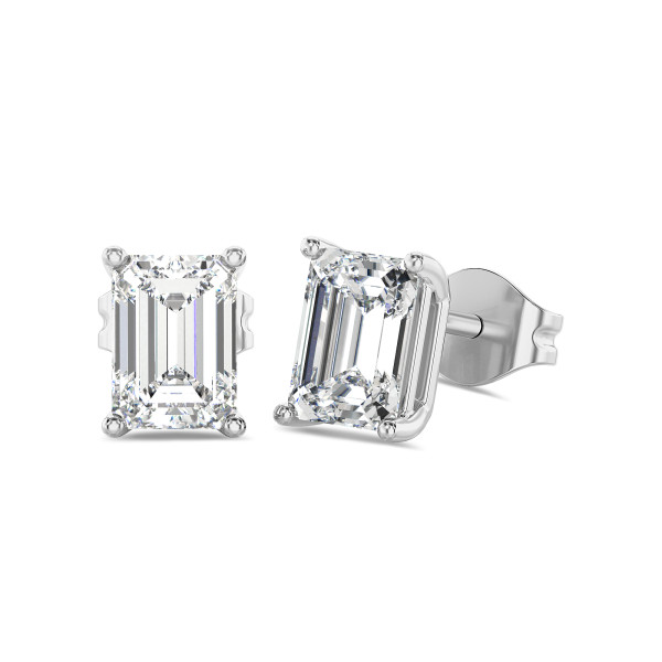 Earrings - 2.00 carat solitaire lab grown emerald cut diamond earrings in white gold