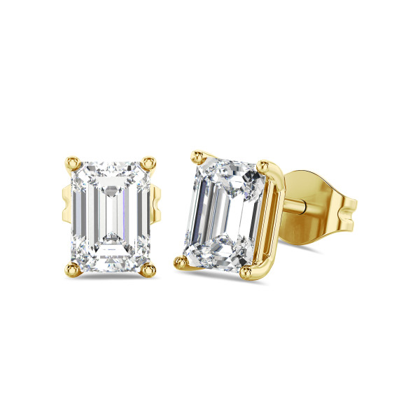 Search all PLP - 2.00 carat solitaire lab grown emerald cut diamond earrings in yellow gold