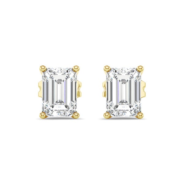 Earrings - 2.00 carat solitaire emerald cut diamond earrings in yellow gold