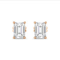 2.00 carat solitaire lab grown emerald cut diamond earrings in red gold