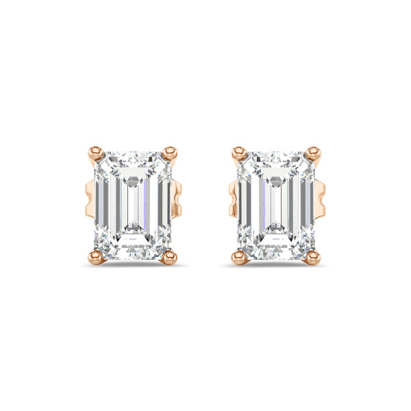 Search all PLP - 2.00 carat solitaire lab grown emerald cut diamond earrings in red gold