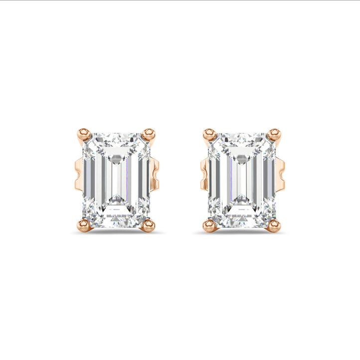 3.00 carat solitaire emerald cut diamond earrings in red gold