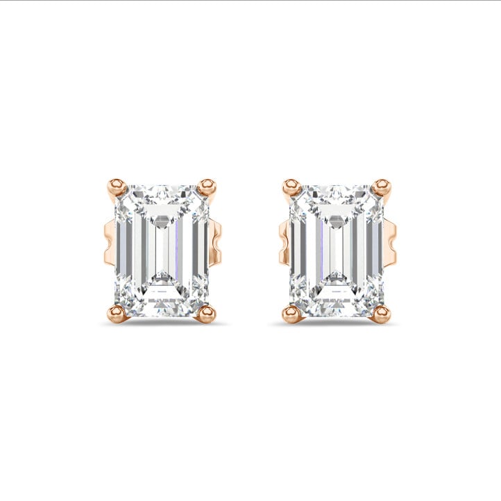 2.00 carat solitaire emerald cut diamond earrings in red gold