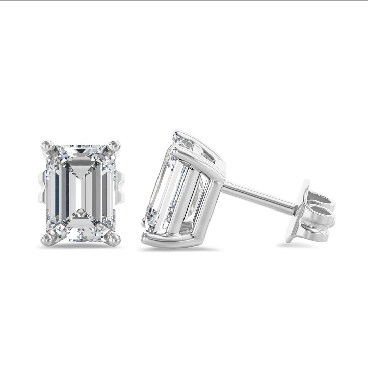 4.00 carat solitaire emerald cut diamond earrings in white gold