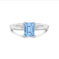 1.50 carat solitaire ring with a blue emerald cut diamond in white gold