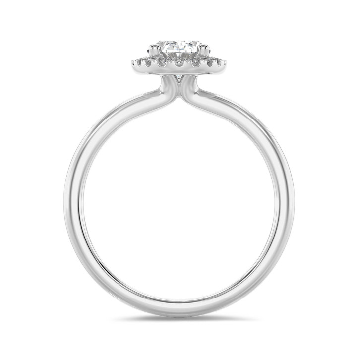 1.50 carat solitaire halo ring with oval diamond in white gold with round diamonds