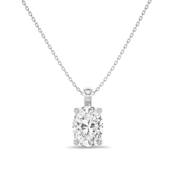 Necklaces - 1.00 carat solitaire lab grown oval cut diamond pendant in white gold