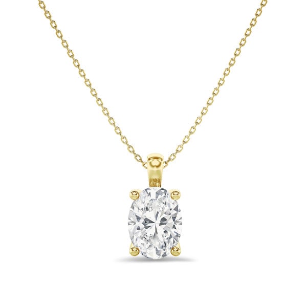 Necklaces - 1.00 carat solitaire lab grown oval cut diamond pendant in yellow gold
