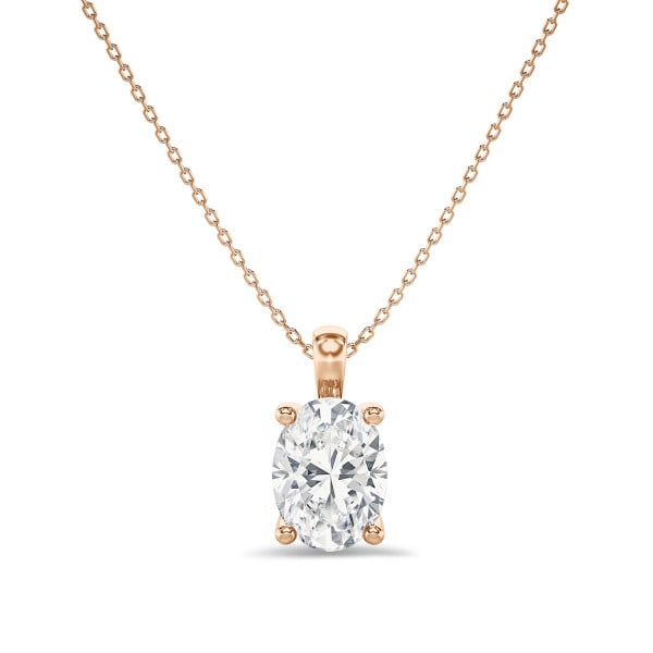 1.00 carat solitaire oval cut diamond pendant in red gold