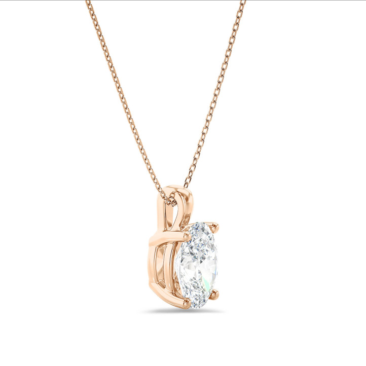 2.00 carat solitaire lab grown oval cut diamond pendant in red gold