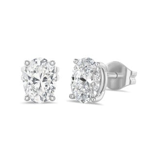 2.00 carat solitaire lab grown oval cut diamond earrings in white gold