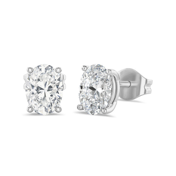 Earrings - 2.00 carat solitaire lab grown oval cut diamond earrings in white gold