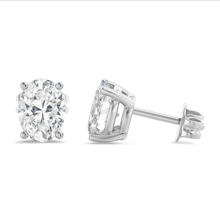 3.00 carat solitaire oval cut diamond earrings in white gold