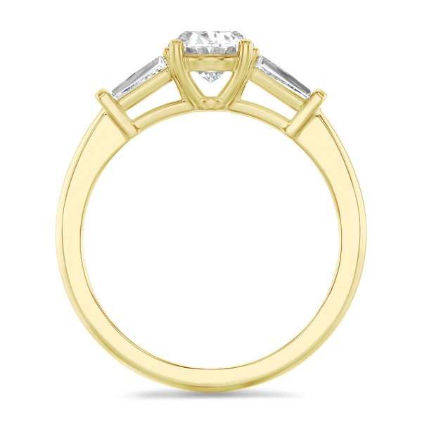 Rings - 1.00 carat trilogy ring in yellow gold with lab grown oval diamond and lab grown tapered baguettes