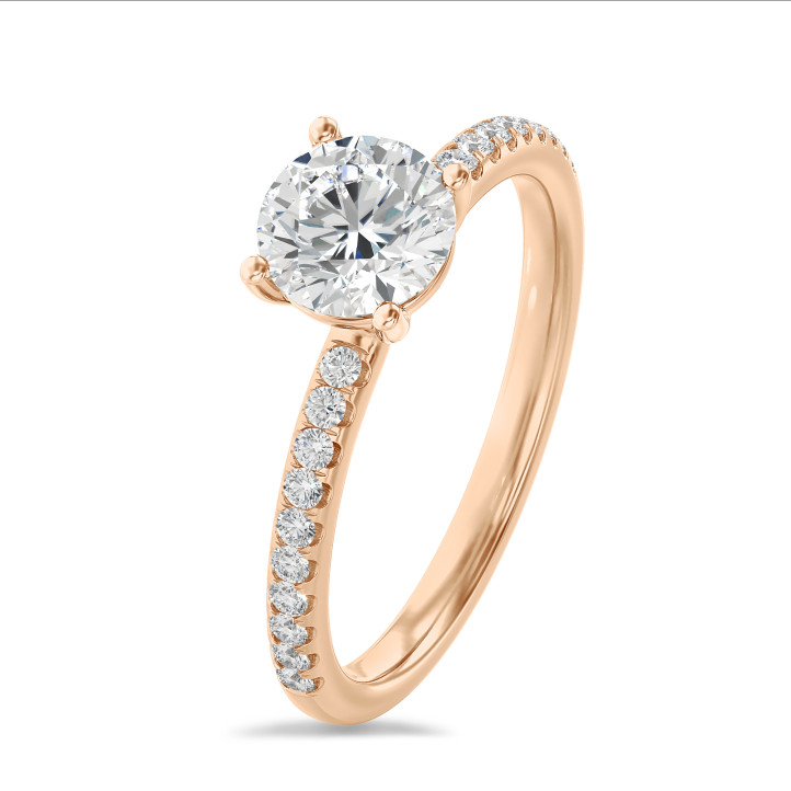 2.00 carat solitaire ring in red gold with lab grown side diamonds