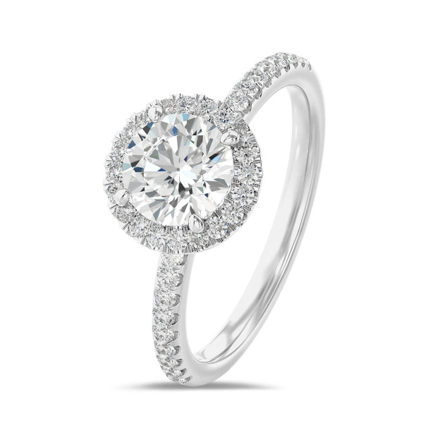 Engagement rings - 3.00 carat solitaire halo ring in white gold with round diamonds