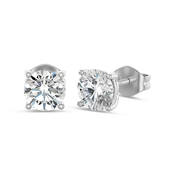 Earrings - 2.00 carat solitaire earrings with round lab grown diamonds in white gold