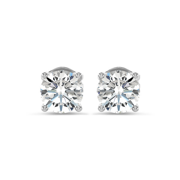 Earrings - 2.00 carat solitaire earrings with round diamonds in white gold