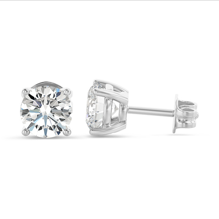2.00 carat solitaire earrings with round diamonds in white gold
