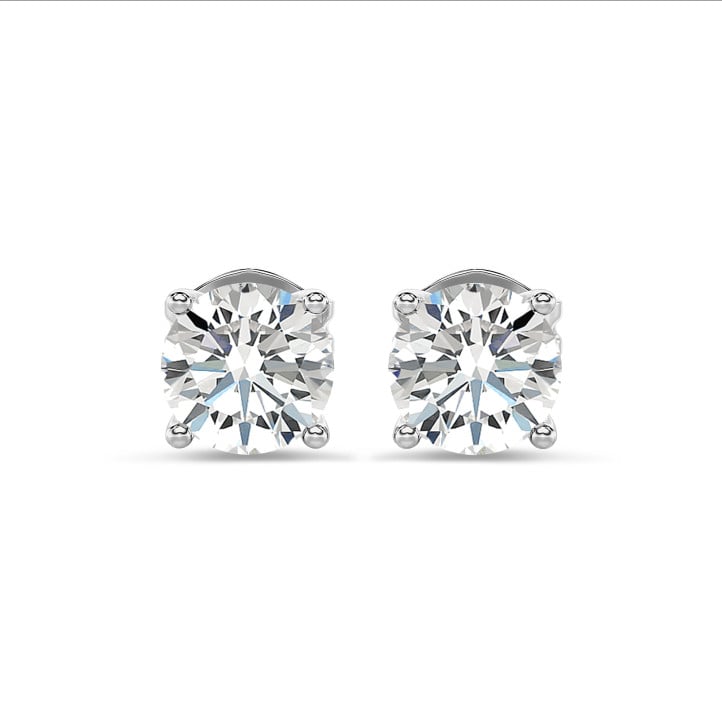 2.00 carat solitaire earrings with round diamonds in white gold