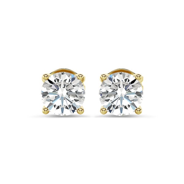 Earrings - 2.00 carat solitaire earrings with round diamonds in yellow gold