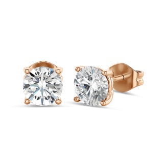 2.00 carat solitaire earrings with round diamonds in red gold