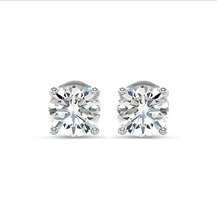 3.00 carat solitaire earrings with round diamonds in white gold