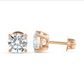 3.00 carat solitaire earrings with round lab grown diamonds in red gold