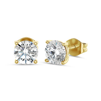 4.00 carat solitaire earrings with round diamonds in yellow gold