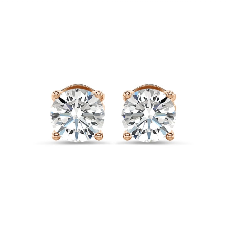 4.00 carat solitaire earrings with round diamonds in red gold