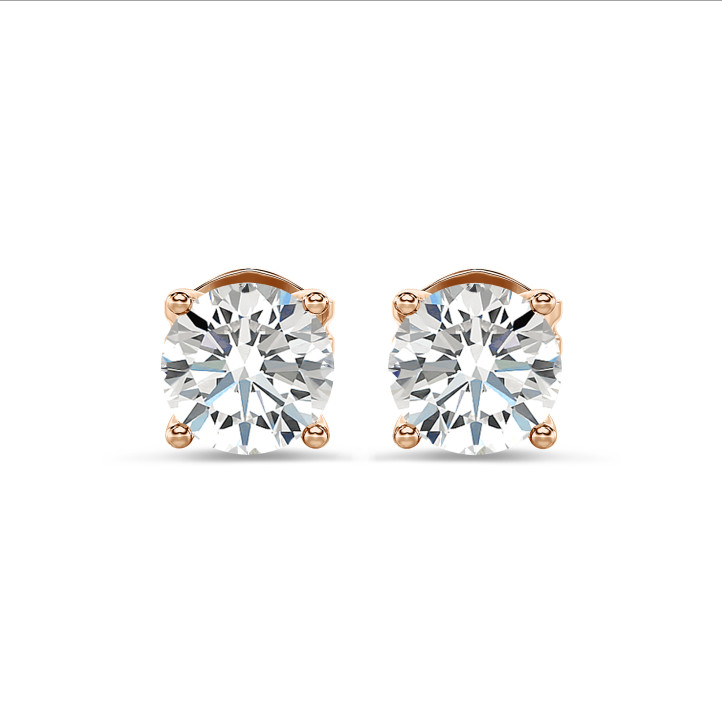 4.00 carat solitaire earrings with round lab grown diamonds in red gold