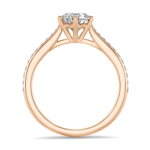 Engagement rings - 1.50 carat solitaire ring in red gold with round lab grown diamond and lab grown side diamonds
