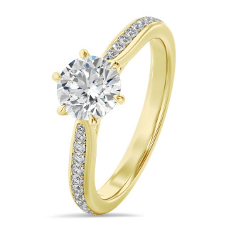 2.50 carat solitaire ring in yellow gold with round lab grown diamond and lab grown side diamonds