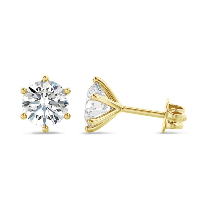 3.00 carat solitaire diamond earrings in yellow gold
