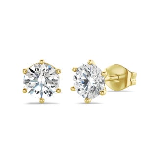 4.00 carat solitaire lab grown diamond earrings in yellow gold
