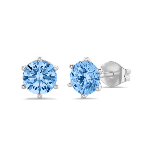 Earrings - 2.00 carat solitaire blue lab grown diamond earrings in white gold