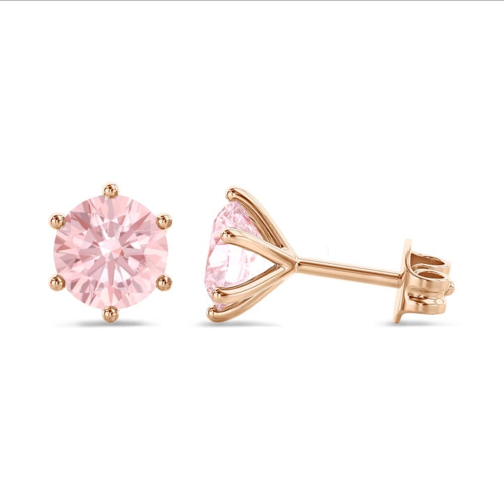 2.00 carat solitaire pink diamond earrings in red gold