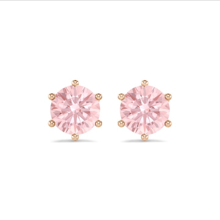 4.00 carat solitaire pink lab grown diamond earrings in red gold