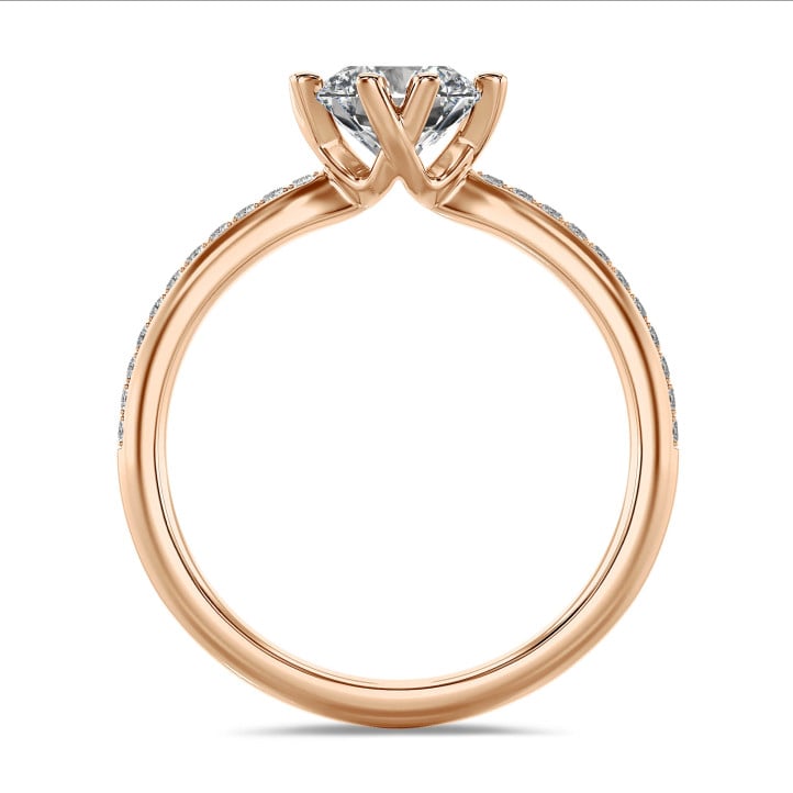2.00 carat solitaire diamond ring in red gold with side diamonds