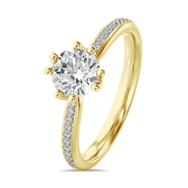 Rings - 1.00 carat solitaire diamond ring in yellow gold with side diamonds