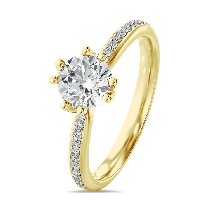 1.00 carat solitaire lab grown diamond ring in yellow gold with lab grown side diamonds