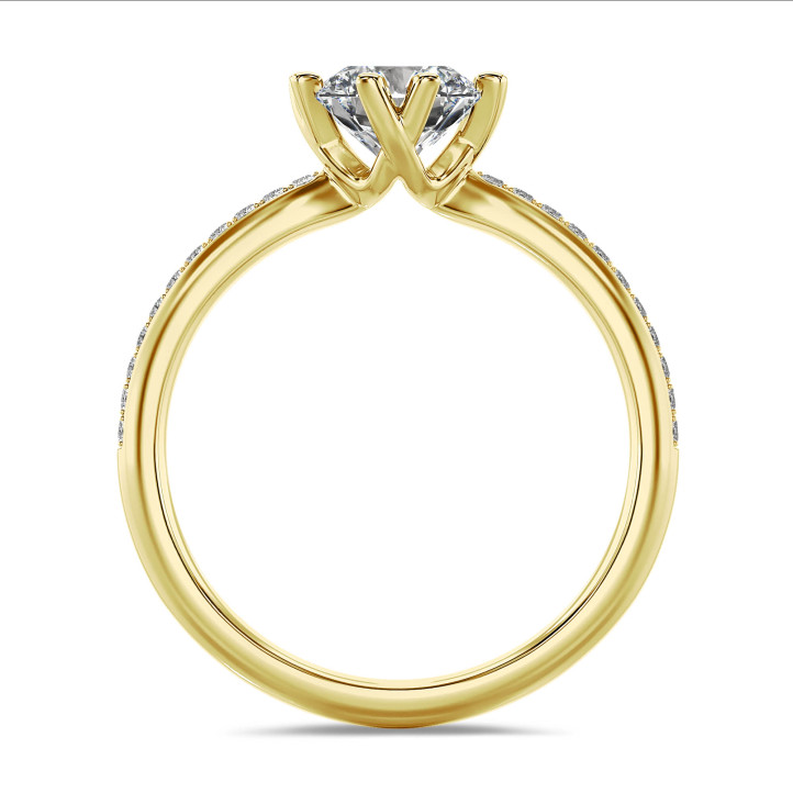 2.00 carat solitaire diamond ring in yellow gold with side diamonds