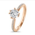 1.00 carat solitaire diamond ring in red gold with round diamonds (full set)