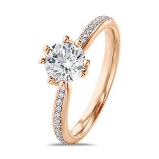 2.00 carat solitaire diamond ring in red gold with round diamonds (full set)