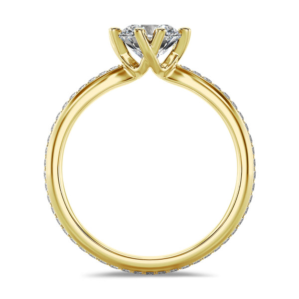 Rings - 1.00 carat solitaire diamond ring in yellow gold with round diamonds (full set)