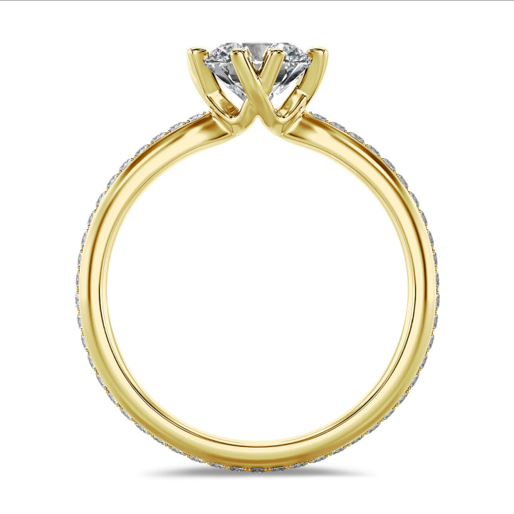 1.50 carat solitaire lab grown diamond ring in yellow gold with round lab grown diamonds (full set)