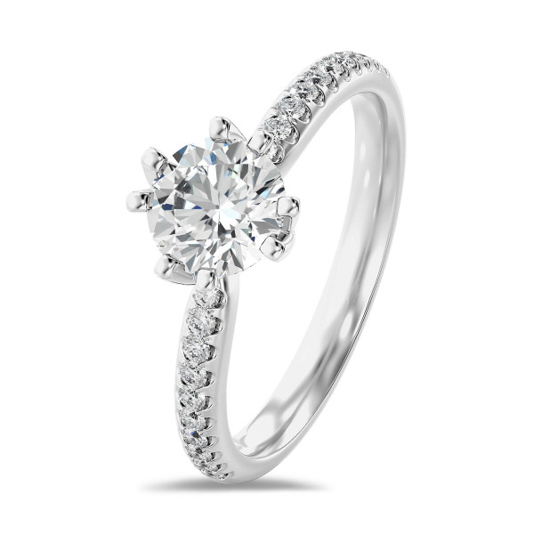 Rings - 1.00 carat solitaire lab grown diamond ring in white gold with lab grown side diamonds