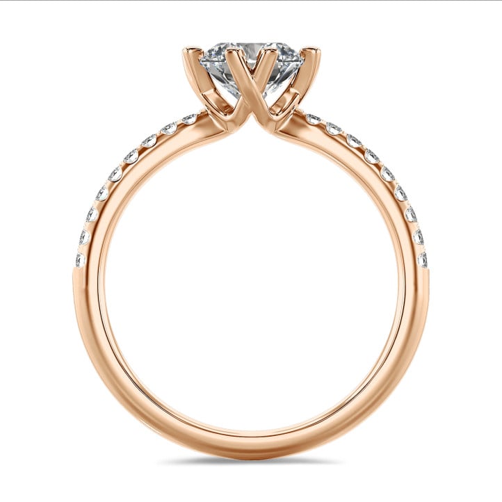 1.00 carat solitaire diamond ring in red gold with side diamonds