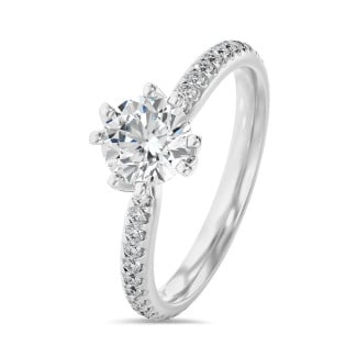 2.50 carat solitaire diamond ring in white gold with round diamonds (full set)